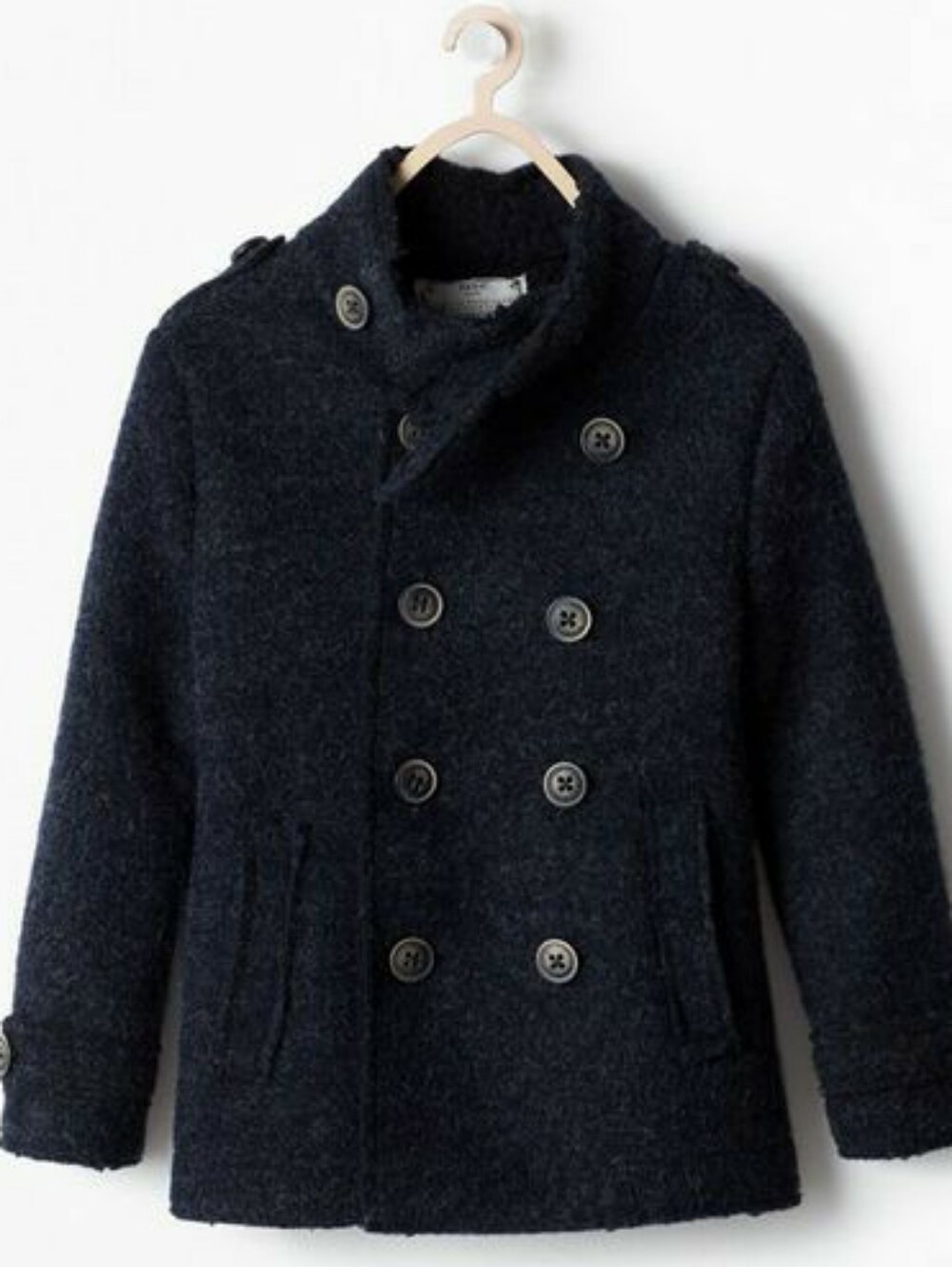 Zara Boys 13/14 Dark Navy Wool Sherpa 3/4 Length Pea Coat Jacket